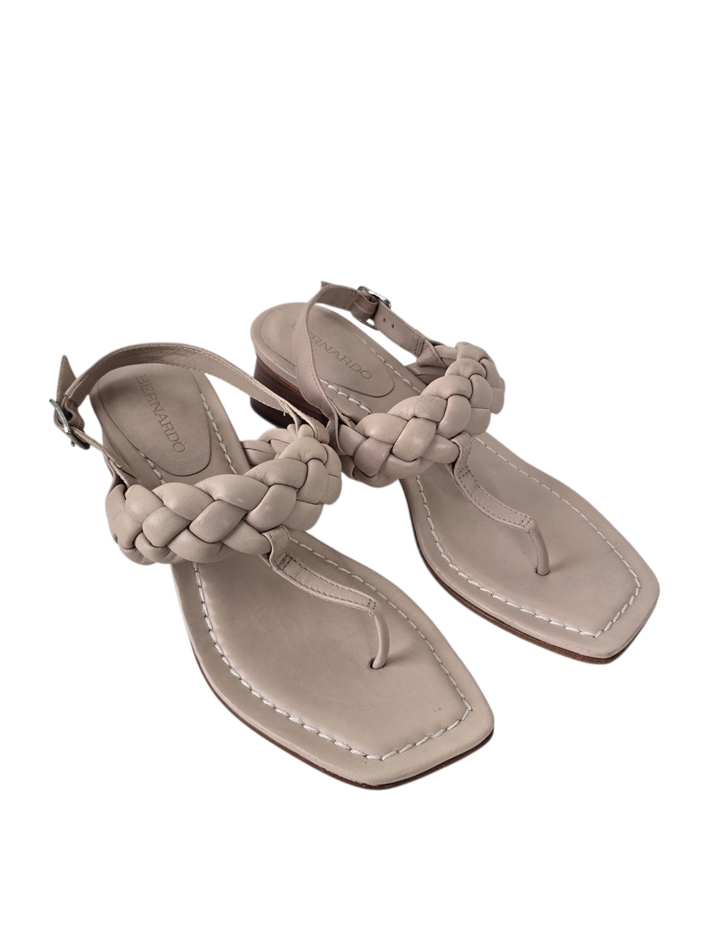Bernardo Jasmine Braided Leather Slingback Sandals 7.5 Nude Block Heel